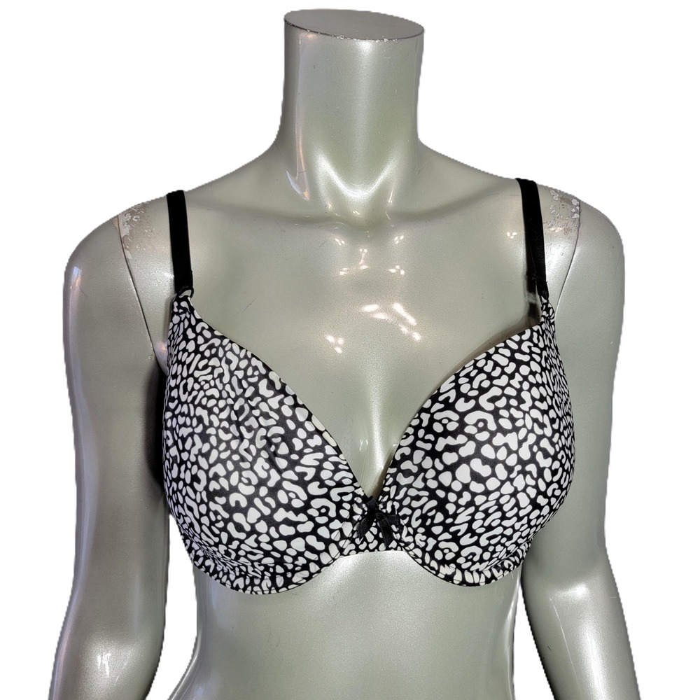 Victorias Secret Demi Bra 38C‎ Black White Animal Cheetah Print Underwire